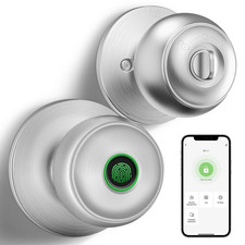 GeekTale Fingerprint Door Lock for Bedrooms, Knob Silver picture