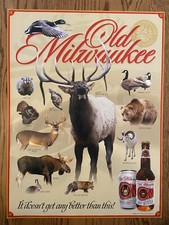 Old Milwaukee Beer Poster Sign Wildlife Hunting Elk Moose Deer Mallard Bear NOS picture