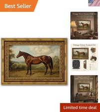 Vintage Gold Framed Horse Wall Art Classical Photo Frame Brown Horse Canvas P... picture