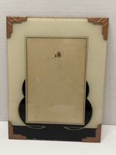 Antique 1930s Art Deco Reverse Painted Glass Picture Frame Geometric Cream Gold picture