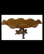 Nice Antique Fenton glass Ruffled Pedestal ￼bowl with a brass Claw Foot  picture