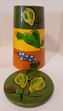 Japan Laquerware Nesting Bowls Vtg, MCM, Avocado Orange Yellow, With Lid picture