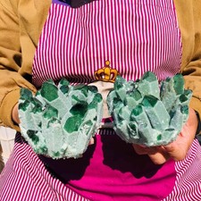 3.24LB 2pcs Newfind green Phantom Quartz Crystal Cluster mineral samples healing picture