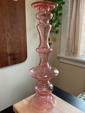 Tall Pink Glass Pillar Candlestick 23.5 Inches picture