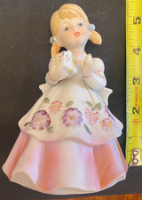 Vintage, YOUNG GIRL with GIFT, Ceramic Figurine, Taiwan, 5