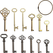 12Pcs Skeleton Key Set, Universal Vintage Keys Kit Hollow Barrel Skeleton Key picture