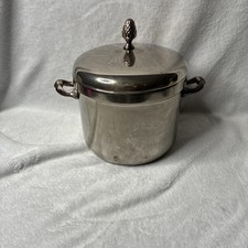 Vintage Silverplate Ice Bucket 8.5” Pinecone Finial Cream Liner Barware picture