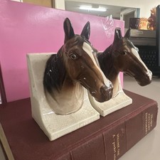 Vintage Ceramic Horse Head Wall Bookends Brown Glaze Decorative Set of 2 picture