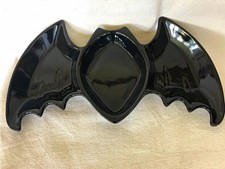 LONGABERGER Halloween Ceramic Black BAT Tray 3 Compartments Excellent Condition picture