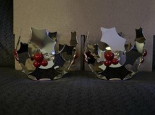 2x PartyLite Modern Holly Tealight Holder P91363 3.5” Holly Berry Metal picture