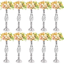 Rtteri 10 Pcs 20 Inch High Metal Flower Stand Silver Medium picture