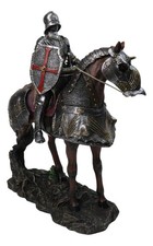 Ebros Gift Crusader Dark Knight on Armored Horse Medieval Cavalry Figurine picture