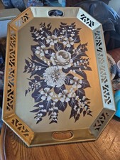 vintage hand-painted metal toleware serving tray picture