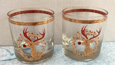 VTG Culver Signed MCM Rudolph The Red Nose Reindeer Old Fashioned Glasses (2) picture