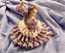 German Dresden Lilac/White Lace Dress Porcelain Spanish Dancer Figurine, 7