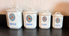 VINTAGE SET 4 CERAMIC FRENCH ART DECO STYLE CANISTERS CAFE SUCRE FARINE  PATES picture