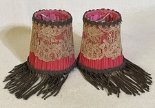 2 Antique 1920s French Boudoir Silk Lamp Shades Lace Metallic Fringe Trim picture