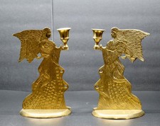 vintage pair (2) solid brass angel taper candle holders 9