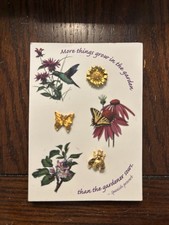 Vintage Reader’s Digest Garden Lapel Pin Set Butterfly Bee Sunflower USA picture