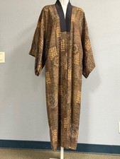 VTG Japanese Silk Kimono Black & Silver Medallions M/L picture