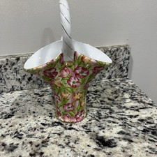 Formalities By Baum Bros Poppy Tulip Chintz Double Vase W/handle-Gold Trim picture