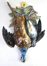 Antique Italian Majolica Hanging Game Bird Wall Plaque 19th C Palissy Pottery picture