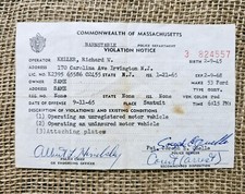 Commonwealth of Massachusetts Violation Auto Traffic Ticket 1965 picture