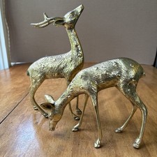Vintage Large Brass Deer Buck And Doe Figurines Solid MCM picture
