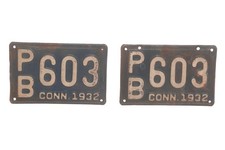 1932 Connecticut License Plate • Matching Pair • PB-603 picture