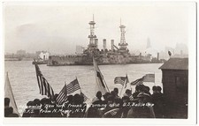 real photo Welcoming New York Troops Returning On A U.S. Battleship antique RPPC picture