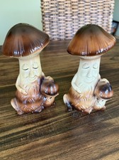 Vintage 1970s Japan Mushroom Salt Pepper Shakers Anthropomorphic Kitsch 6” picture