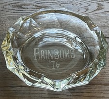 Vtg Heavy Cut Crystal Ash Tray MCM 1970s 8” Round Retro Decor Rainbows ‘76 Etch picture