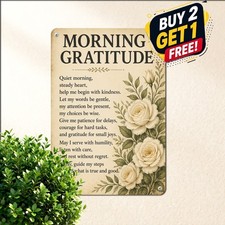 Morning Gratitude Prayer Vintage Style Typography White Plaque Metal Tin Sign picture