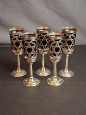 Set 5 Vintage Mexican Sterling Silver Judaica Kiddush Cordial Cups Star of David picture
