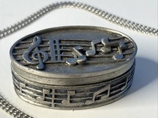Vtg Ms. Dee Pewter Collectible No. 10 MUSICAL NOTES Necklace Earrings Brooch Set picture