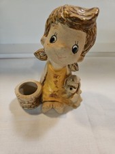 Vtg  Ceramic Big Eyed Girl Figurine with Poodle & Basket Planter Japan La Design picture