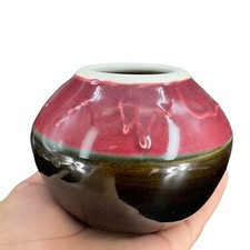 Vintage Studio Art Pottery Signed Belford Pottery Drip Glaze Black Red Glazed picture