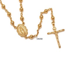 Gold Plated Rosary Necklace Our Lady of Guadalupe All Gold Beads Handmade picture