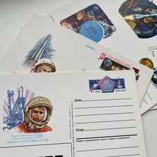 1980s, Soviet Space USSR ORIGINAL Vintage Postcards Set / 4 pcs. picture