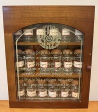 Vintage 1970s Gailstyn-Sutton Wood Spice Rack Cabinet w/ Complete Set of 18 Jars picture