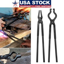 2Pcs Blacksmith Tongs Set Wolf Jaw V-Bit Tong Bladesmith Tools Knifemaking Forge picture