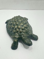 Vintage Heavy Cast Iron Turtle Weathered Green & Bronze Figurine Paperweight picture