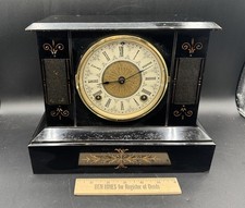 1880's Antique Ansonia Mantle Clock Black  W/ Designs picture