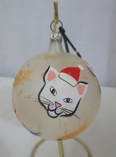 Vtg Italian White Cat Goldfish Glass Handpainted Christmas Ornament Italy picture
