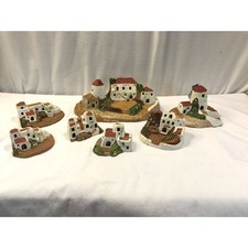 Vintage Spanish adobe miniature house village set, Mallorca Spain small terracot picture