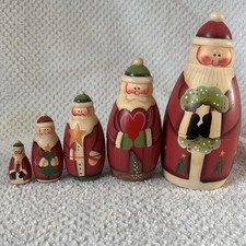 Vintage Hand Painted Santa Claus Matryoshka Nesting Dolls Set Of 5 Christmas picture