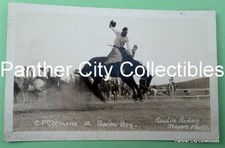 c1922 RPPC Photo Postcard Rawlins Wyoming Rodeo Clemons Riding Bacon Boy Horse picture