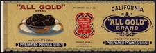 ALL GOLD BRAND vintage can label PRUNES 1920s embossed metallic gold H.G. Prince picture