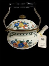 Vtg 1971 M. Kamenstein Inc NY Floral Enamel on Steel Tea Kettle Cottagecore NWT picture