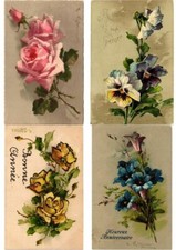 C.KLEIN FLOWERS, FRUITS, 44 VINTAGE ARTIST SIGNED GREETING POSTCARDS (L6142) picture